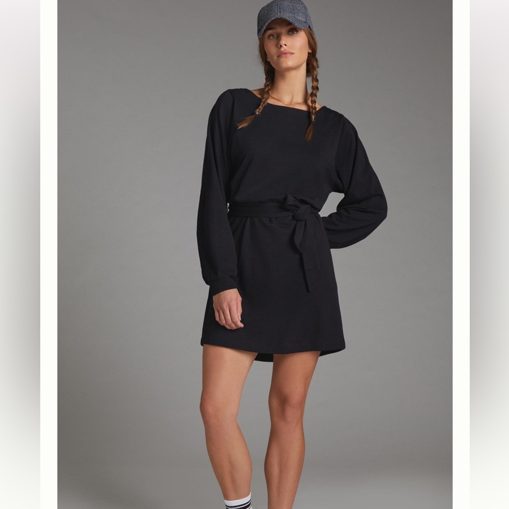 NWT Daily Practice for Anthropologie Tie Front Mini Dress in black size M